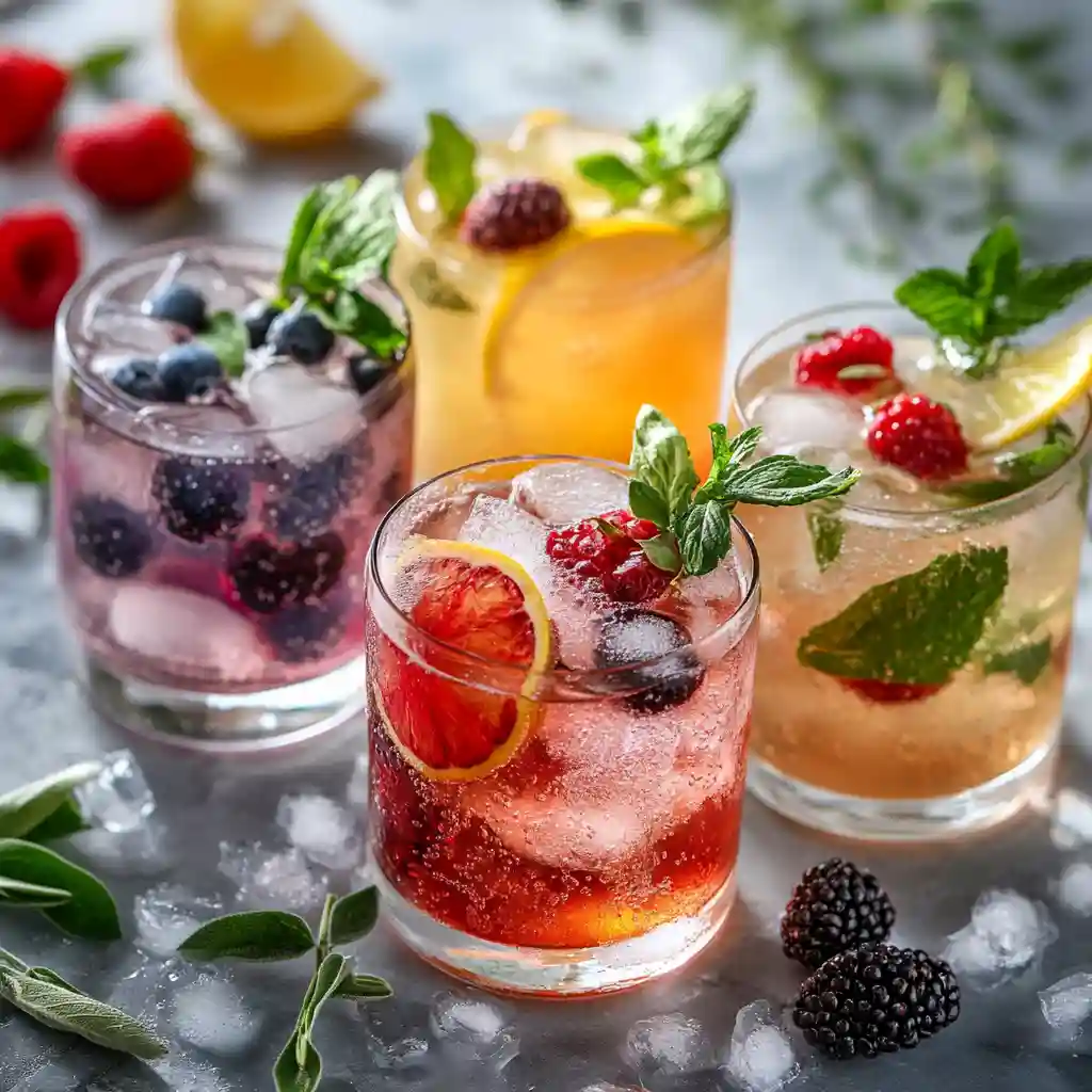 Italian Soda Recipe: Easy, Fizzy, and Flavorful 4 A variety of Italian Soda Recipe flavors with fresh fruit garnishes and vibrant syrups.