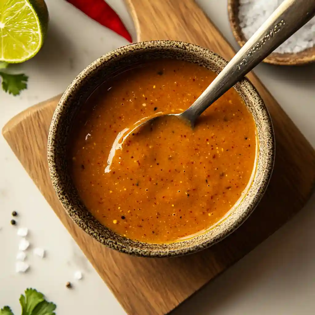 Best Breakfast Burrito Sauce Recipe for Flavorful Mornings 4 Adjusting the seasoning of breakfast burrito sauce with lime juice, chipotle, salt, and pepper in a modern kitchen setting.