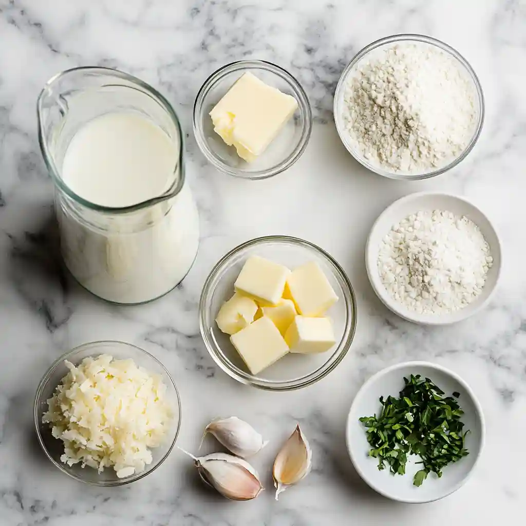 Hello Fresh Cream Sauce Base Easy Homemade Recipe & Substitutes 2 Hello Fresh cream sauce base ingredients laid out on marble countertop