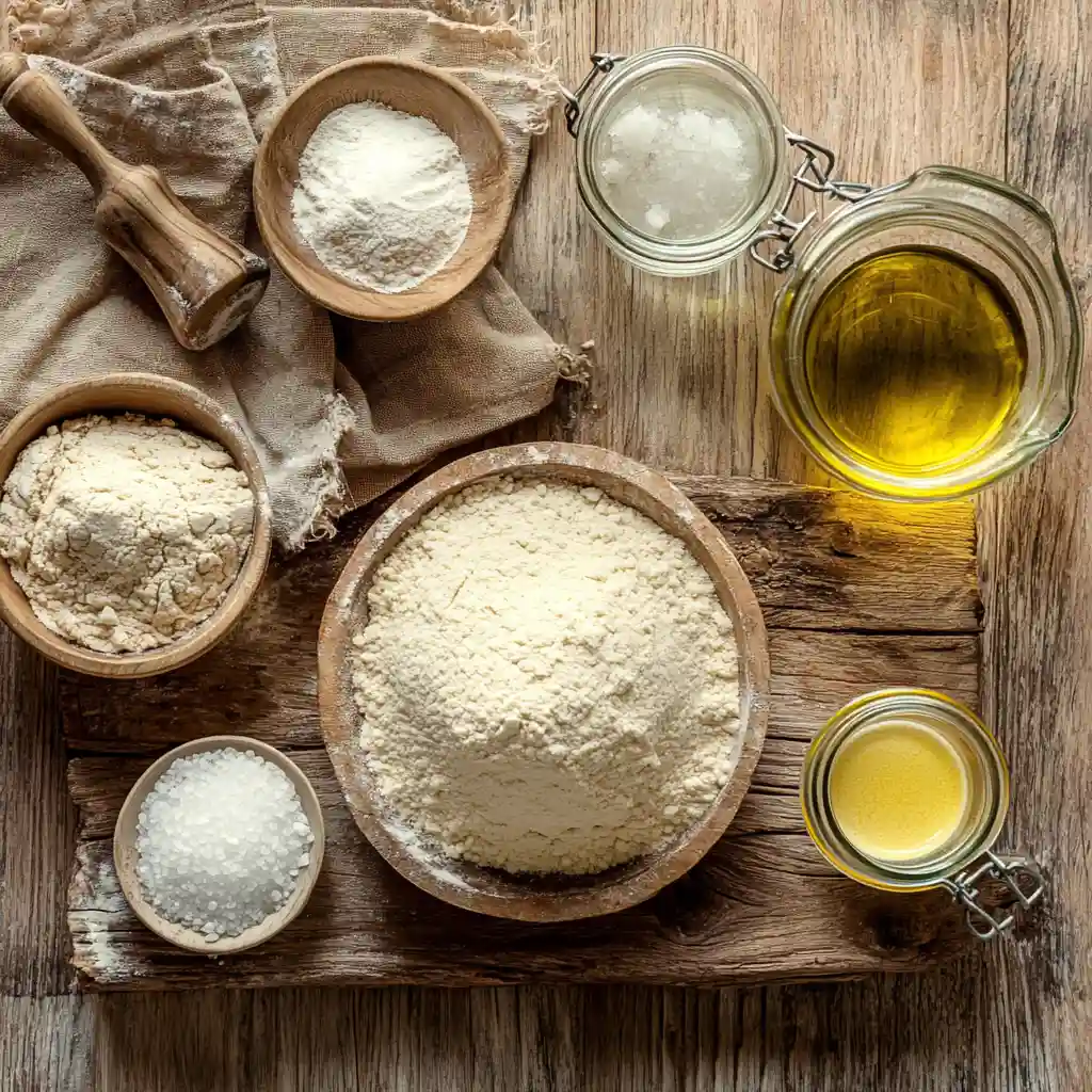 the perfect Italian Supermarket Bread 2 Italian Supermarket bread ingredients laid out on a rustic kitchen counter.