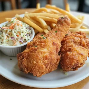 Kennedy Fried Chicken Halal Surprisingly Amazing! 8 Kennedy Fried Chicken Halal plated with fries and coleslaw