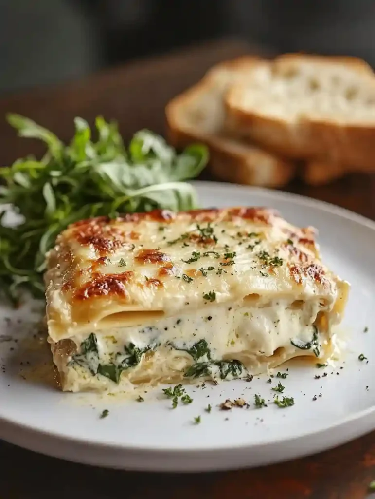 The Best Lasagna with Bechamel Sauce and Spinach 6 Lasagna with béchamel sauce and spinach served with basil and salad