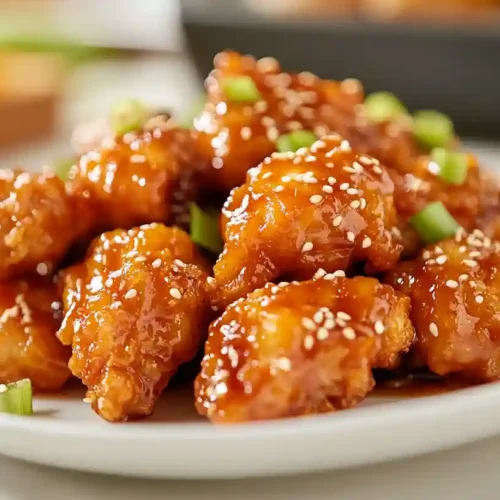 Irresistible Crispy Baked Orange Chicken – Healthy & Delicious 6 Crispy baked orange chicken with sesame seeds, green onions, served in a modern kitchen