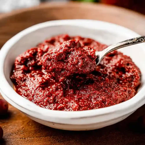 Hello Fresh Tex Mex Paste 5 A spoon scooping Hello Fresh Tex Mex paste from a white bowl