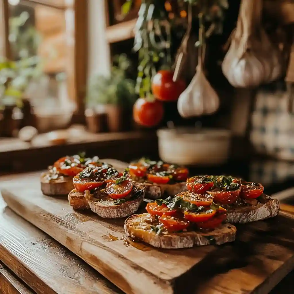 Delicious & Easy Bruschetta Chicken Pasta Recipe to Try Now 2 Classic bruschetta with tomatoes and basil representing bruschetta chicken pasta history