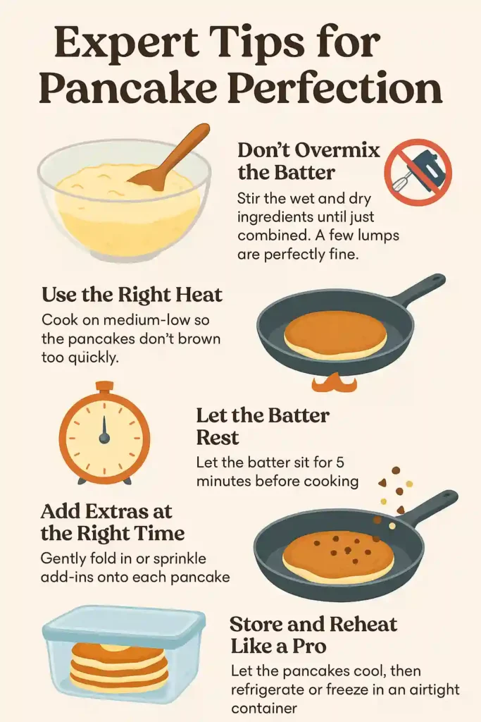 Brown Sugar Banana Pancakes 4 Illustrated guide showing expert tips for making perfect Brown Sugar Banana Pancakes