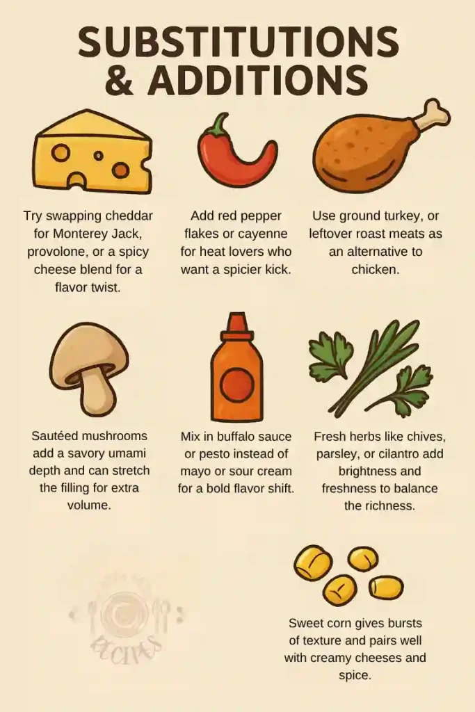 Easy Cheesy Garlic Chicken Wraps Recipe Quick 15-Minute Meal 3 Substitution ideas for Cheesy Garlic Chicken Wraps including cheese, herbs, sauces, veggies, and protein alternatives