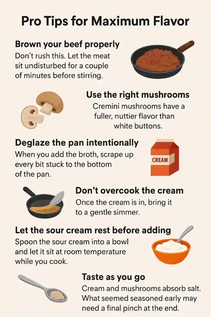 Ground Beef Stroganoff Recipe 5 Pro cooking tips for making flavorful ground beef stroganoff with rich sauce and perfect texture