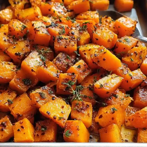 Roasted Butternut Squash: A Simple and Healthy Side Dish Everyone Can Enjoy 6 Roasted butternut squash cubes with herbs on a baking tray