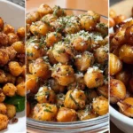 Crispy roasted chickpeas in sweet, ranch, and spicy flavors served in bowls