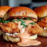 Bang Bang Chicken Sliders with crispy chicken, creamy sauce, and fresh herbs on toasted buns
