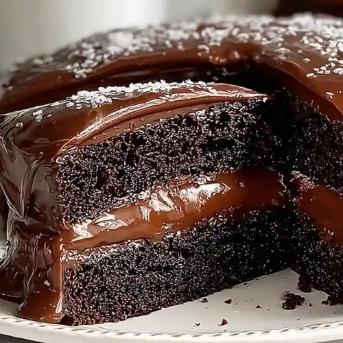 Decadent Chocolate Cake Recipe for True Chocolate Lovers 4 Close-up of a moist Chocolate Cake with glossy frosting and a sliced piece on a white plate