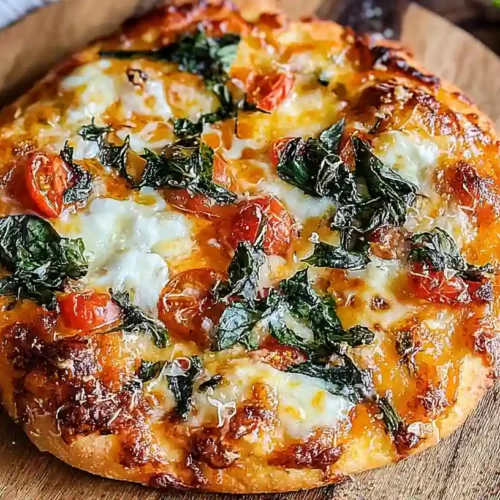 Margherita Pizza Recipe 5 Margherita Pizza topped with melted mozzarella, fresh basil, and cherry tomatoes on a wooden board