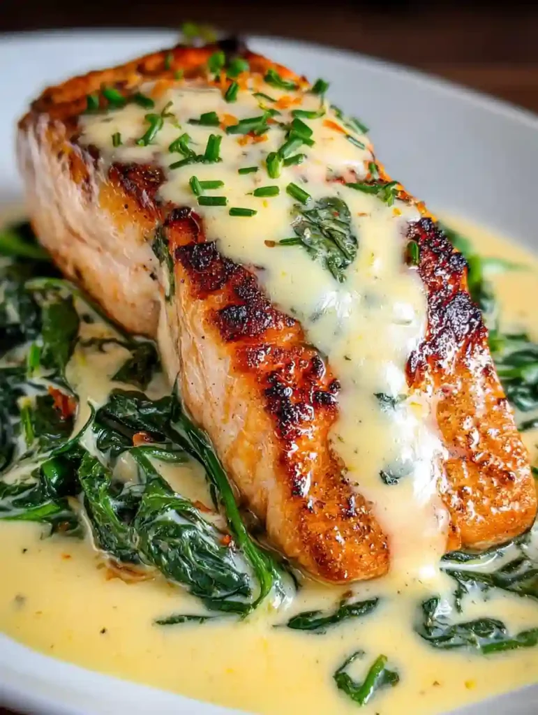 Creamy Salmon Florentine Recipe 3 Salmon Florentine fillet topped with creamy spinach and chive sauce