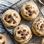 Best Chocolate Chip Cookie Recipe Ever 10 Soft and chewy chocolate chip cookie batch on cooling rack with chocolate chips
