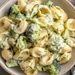 Creamy Broccoli Pasta served in a bowl with rich garlic Parmesan sauce