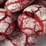 Close-up of Red Velvet Cake Cookies with powdered sugar crinkle tops