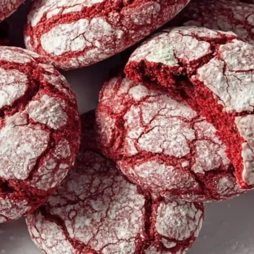 Irresistible Red Velvet Cake Cookies With Cake Mix 4 Close-up of Red Velvet Cake Cookies with powdered sugar crinkle tops