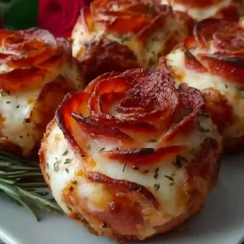Pizza Roses For Valentine’s Day baked with pepperoni and mozzarella, arranged on a platter for an easy romantic appetizer