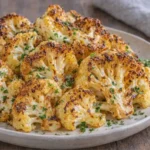 Easy Air Fryer Cauliflower served on a plate with golden edges and parsley garnish