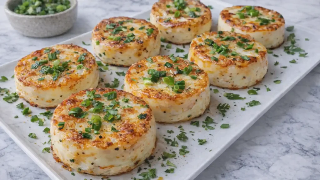 high-protein egg white bites on a platter topped with herbs and green onions