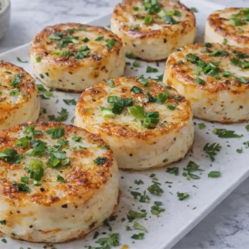 High-Protein Egg White Bites for Meal Prep 3 high-protein egg white bites on a platter topped with herbs and green onions
