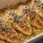 Garlic Butter Baked Chicken Breast cooked in a rich garlic herb butter sauce, juicy oven baked chicken breasts with golden seasoning