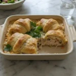 Chicken Crescent Casserole baked with creamy chicken filling and golden crescent roll topping